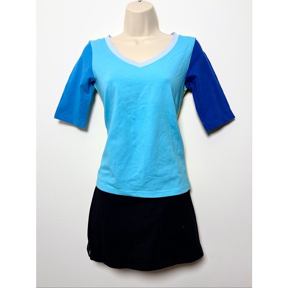 Vtg Y2K GAP Colorblock Baby Tee V Neck Quarter Sleeve Fitted Top